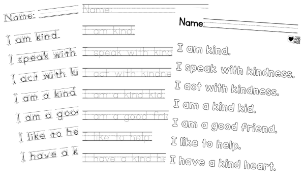 Use these kindness tracing sheets perfect for alphabet formation and letter formation and focus on sel and character education.