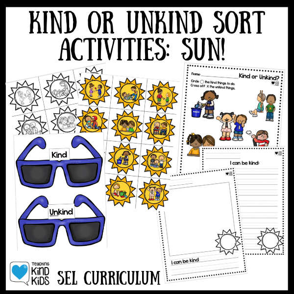 Use this summer themed game suns kind or unkind sort to help kids learn sel and character eeducation in the summer. 