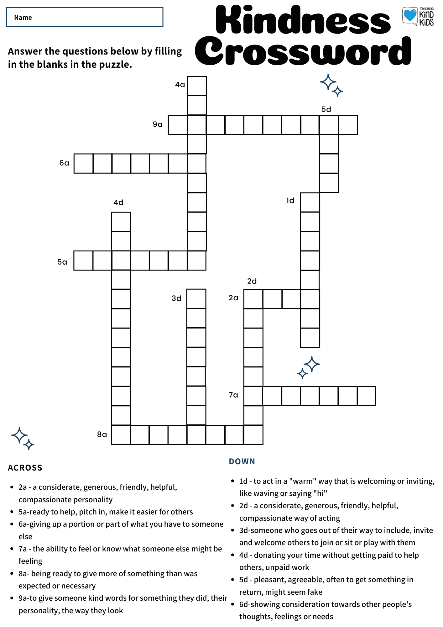 Kindness crossword is a perfect addition to any sel curriculum to help build vocabulary for character education.