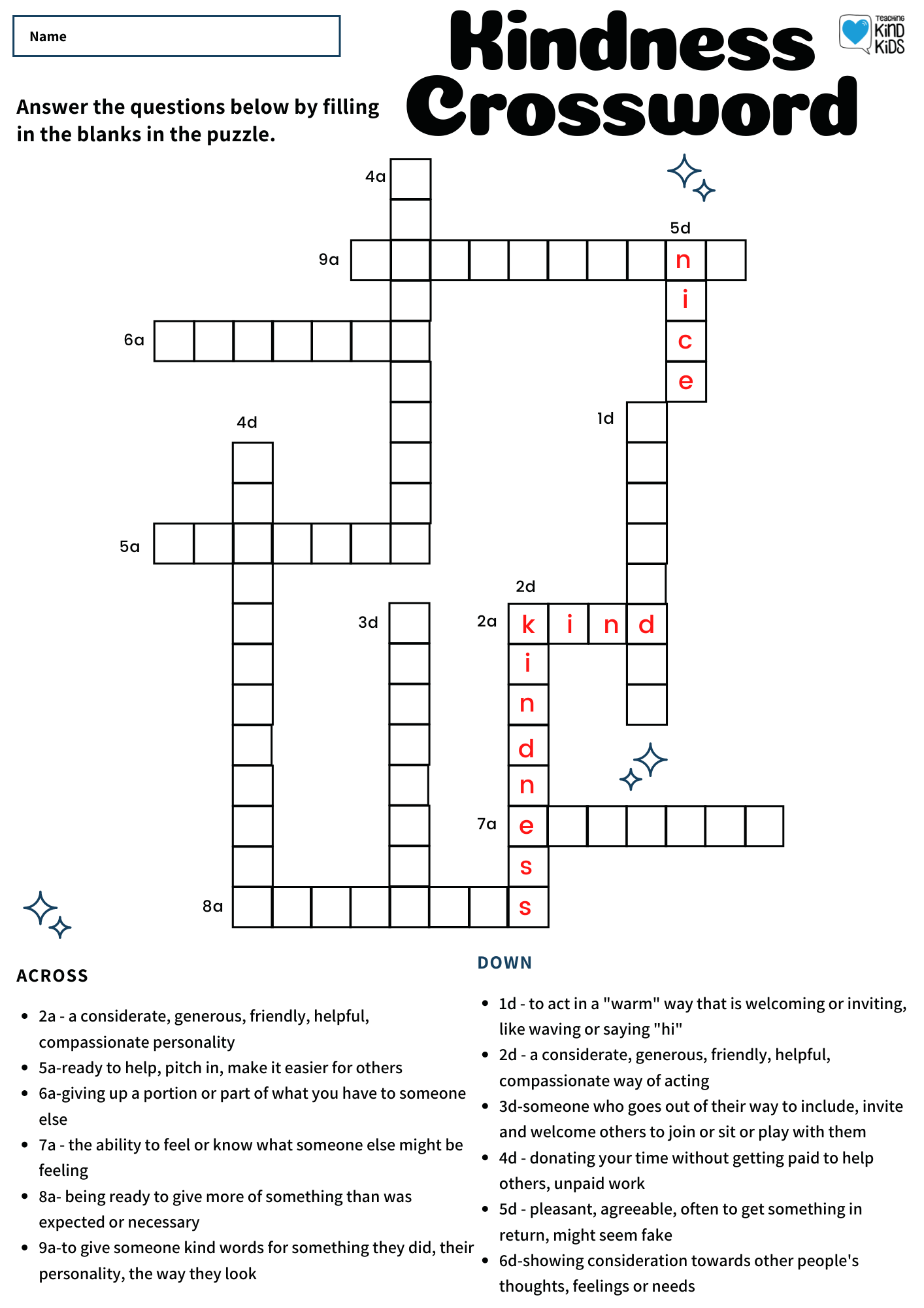 Kindness crossword is a perfect addition to any sel curriculum to help build vocabulary for character education.
