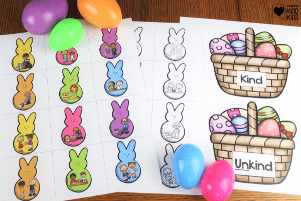 Use this kindness bunnies game perfect for centers to teach sel and character education during spring and Easter.