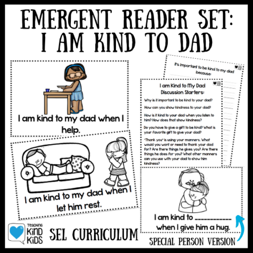 Use this I am Kind to Dad Father's Day Emergent Reader to celebrate all the ways we can be kind to dads and father figures. 
