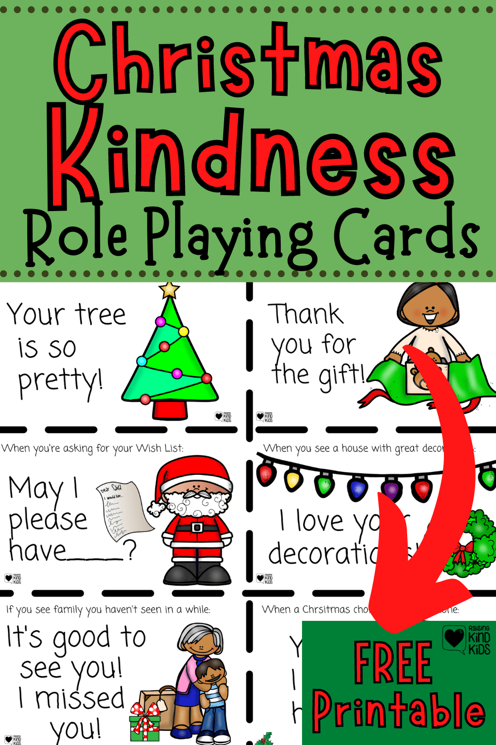 Use these Christmas kindness role playing cards to help intentionally teach kids to be kind and giving them time to practice.