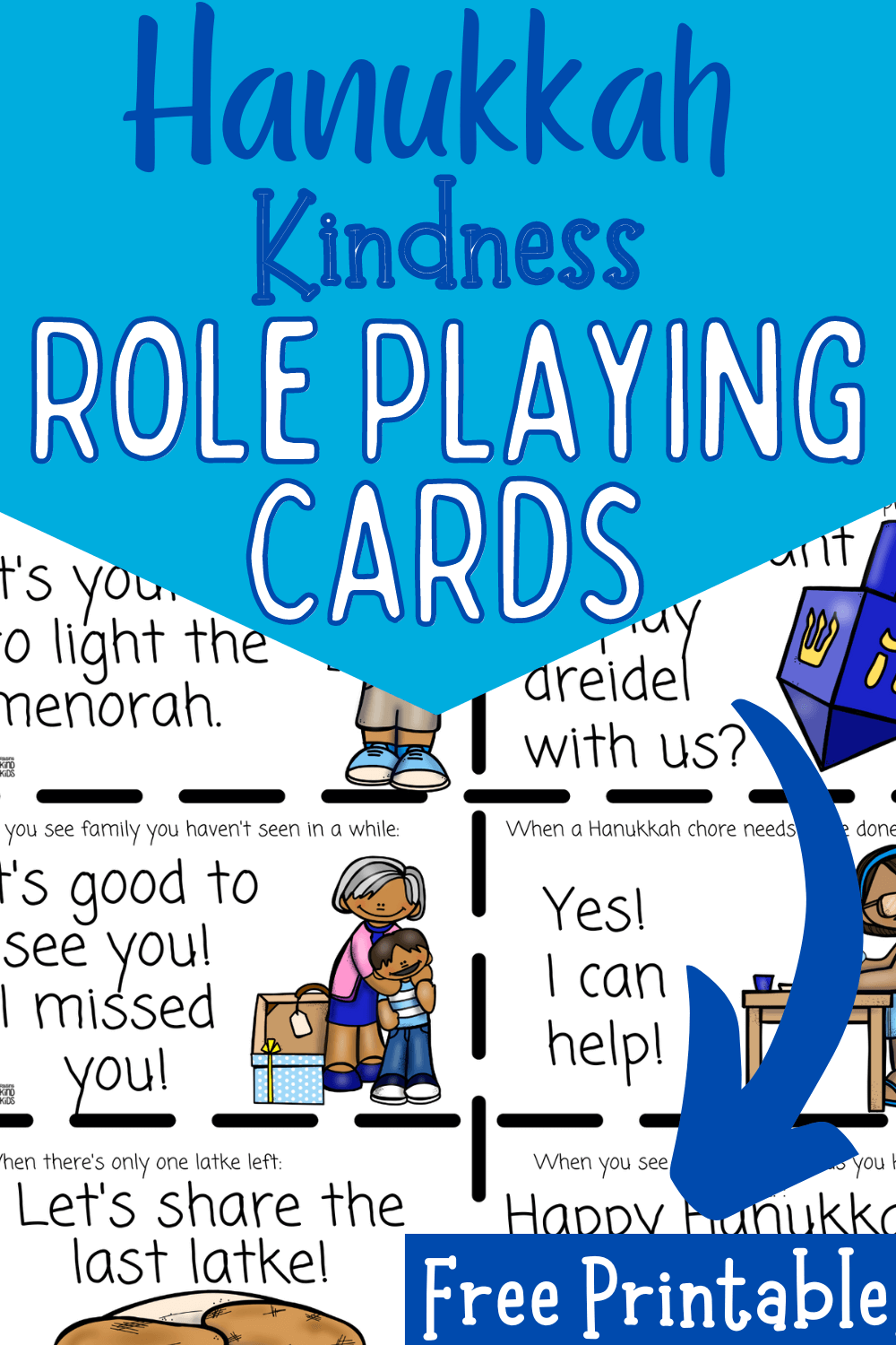 Use these Hanukkah kindness role playing cards to help intentionally teach kids to be kind and giving them time to practice.