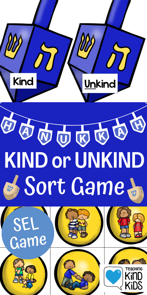 Use this Hanukkah kind or unkind sort as a game to focus on kindness and social emotional learning during Hanukkah. 
