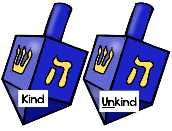 Use this Hanukkah kind or unkind sort as a game to focus on kindness and social emotional learning during Hanukkah.