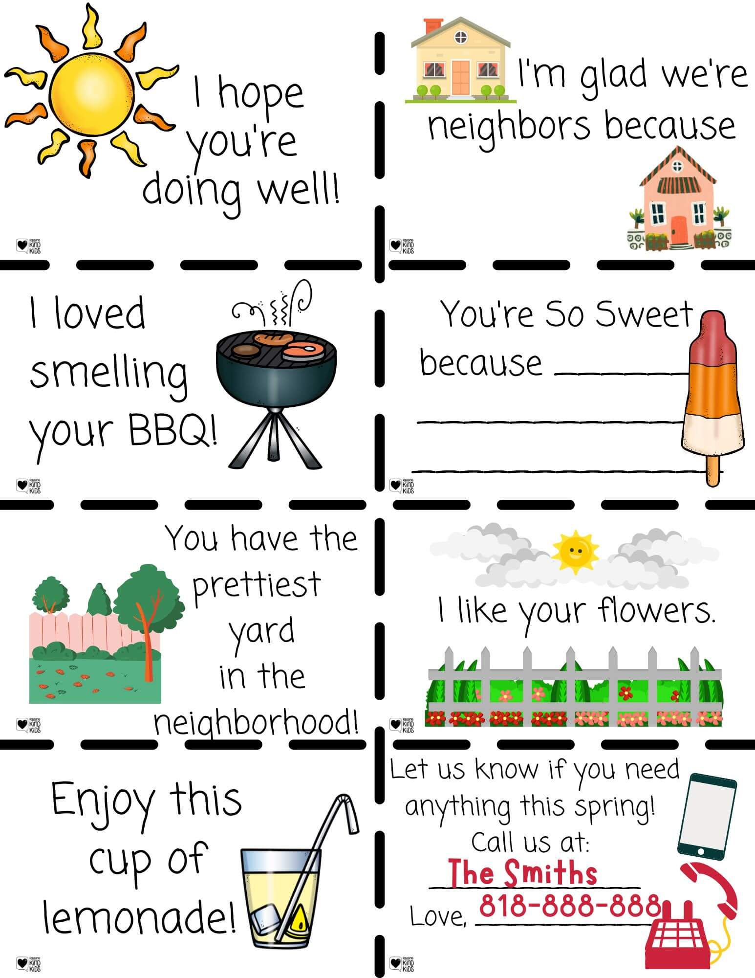 Use these Summer Kindness Notes to spread kindness to neighbors and friends this summer. It's a perfect way to connect during the summer and cheer up neighbors.