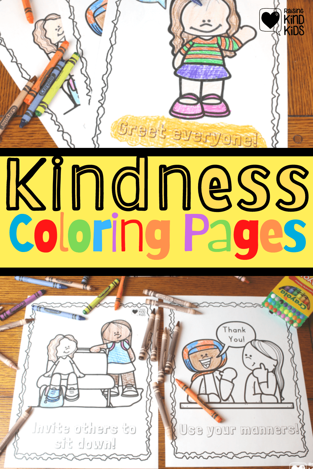 Use these acts of kindness coloring sheets for kids as boredom busters or as kindness posters.