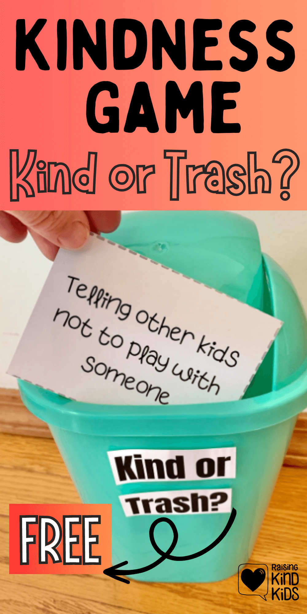 This Trash or Kindness Game is a great way to talk to kids about kindness and create more kind kids. Kindness activities for kids don't have to be boring. This is perfect sel curriculum for morning meetings or for family dinners because kindness is essential #kindnessactivities #kindnessactivitiesforkids #kindclassroom #sel #selcurriculum