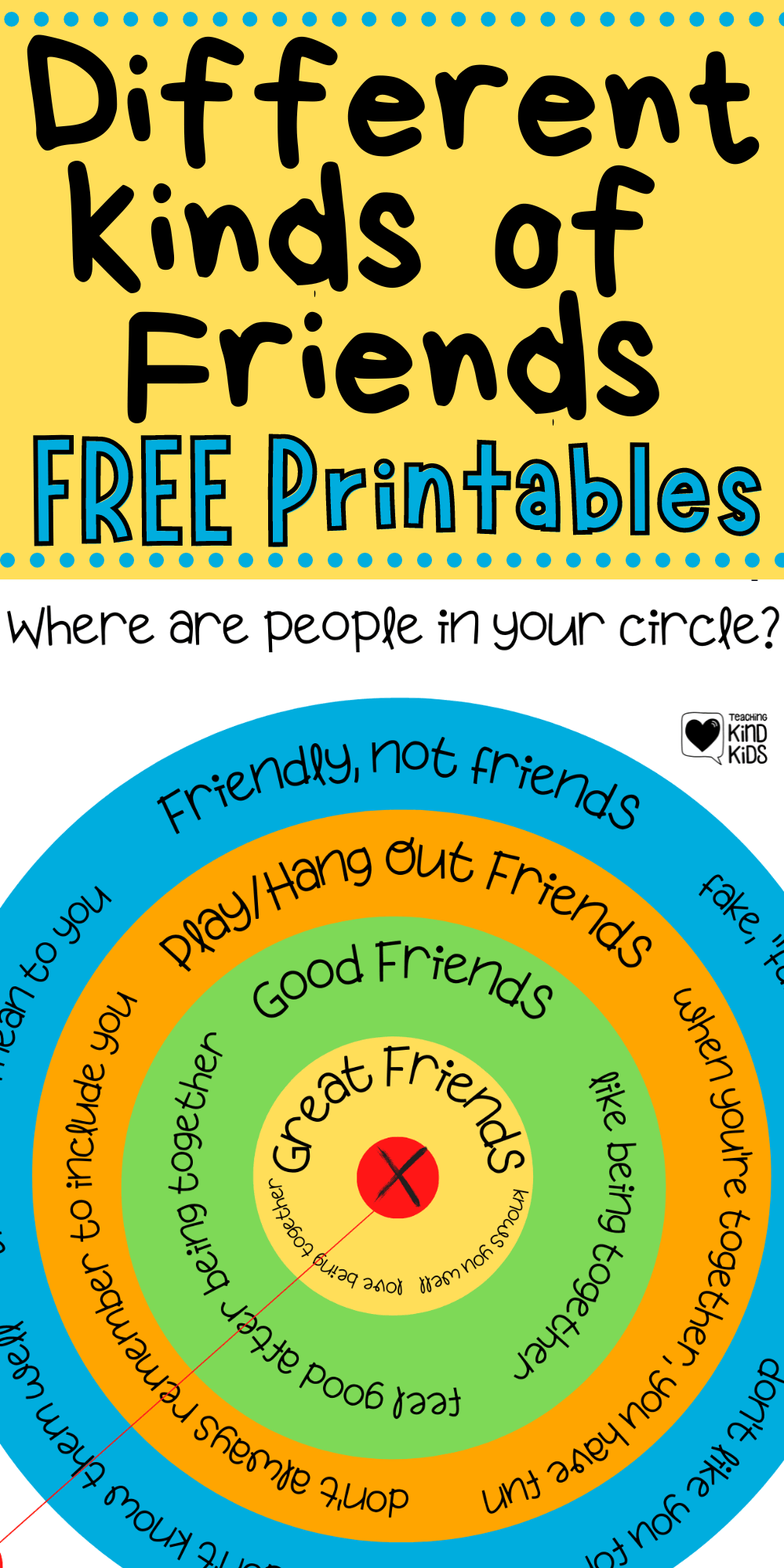 Use this Bullseye Friendship printable to help explain different kinds of friends and different kinds of friendships to kids so they set clear, healthy boundaries.