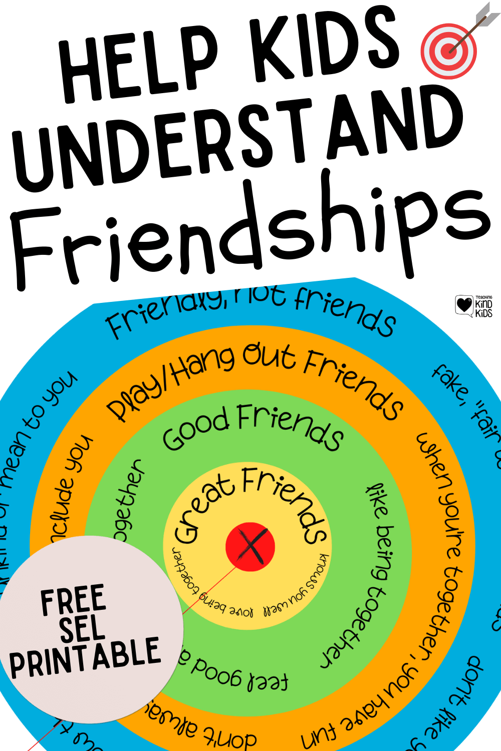 Use this Bullseye Friendship printable to help explain different kinds of friendships and different kinds of friends to kids so they set clear, healthy boundaries. 