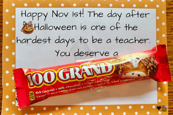 Thank a teacher with this card to give them on November 1st because the day after Halloween is the hardest day to teach. 